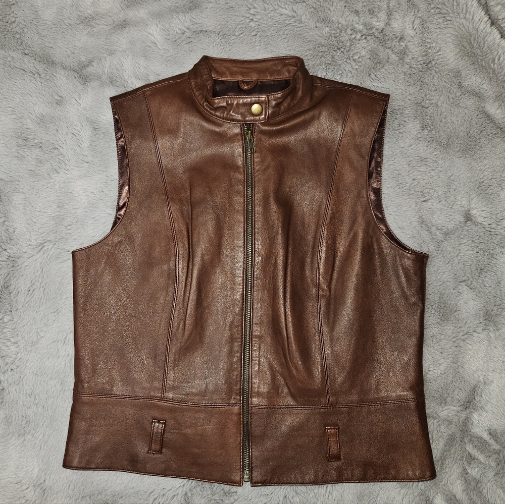 Cabi Leather Vest Women's Size Medium Brown Sleeveless Jacket Full Zip - Picture 5 of 11